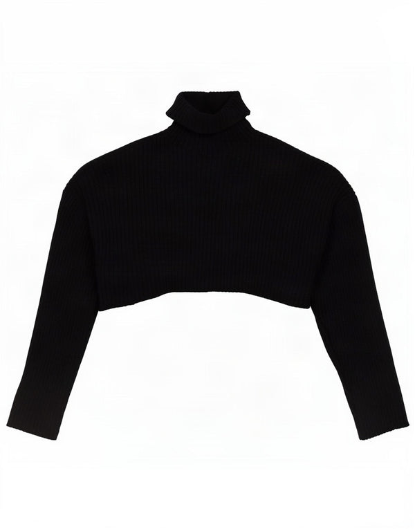 Zara Pull court surdimensionné à col roulé pour femme UK 10 Petit Noir