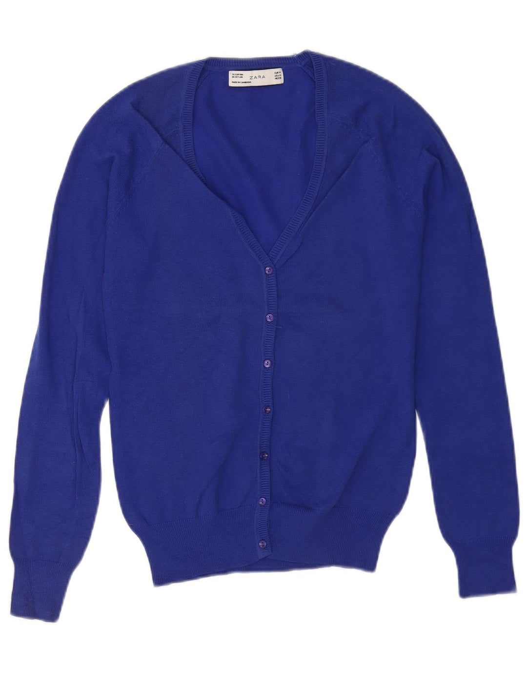 Zara Femme Cardigan Pull UK 12 Bleu Moyen Coton