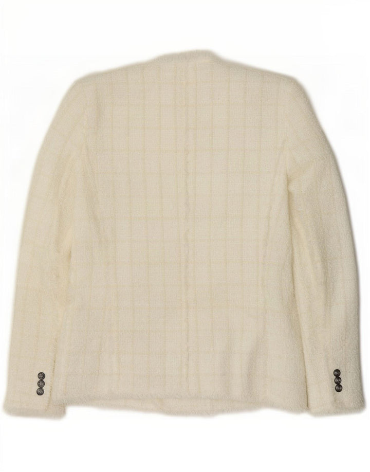 Zara Veste blazer croisée pour femme UK 12 à carreaux blancs moyens