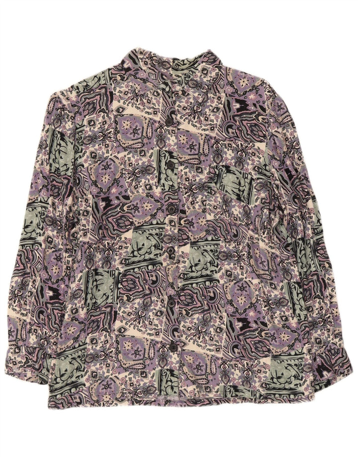 vintage Femme 3/4 Manches Chemise UK 14 Moyen Multicolore Patchwork