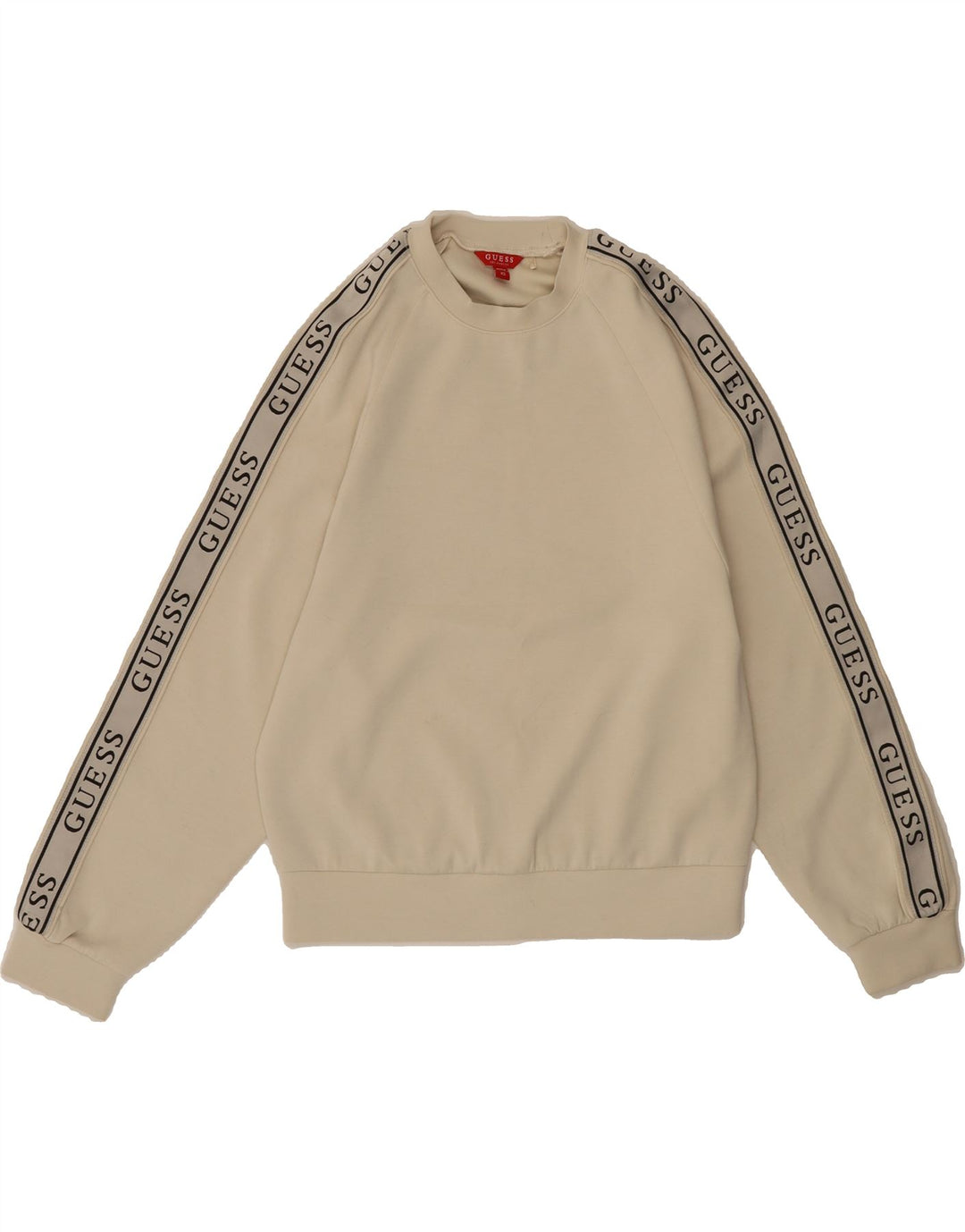 GUESS Womens Oversized Graphic Sweatshirt Jumper UK 6 XS Off White Vintage Guess and Second-Hand Guess from Messina Hembry 