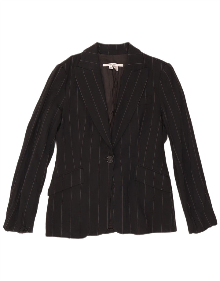 Zara Veste Blazer 1 Bouton Femme EU 38 Petite Rayonne Rayée Noire