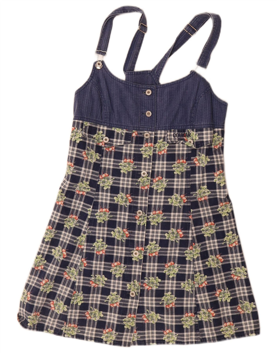 Colmar Mini robe salopette pour femme UK 12 en coton à carreaux bleu marine moyen
