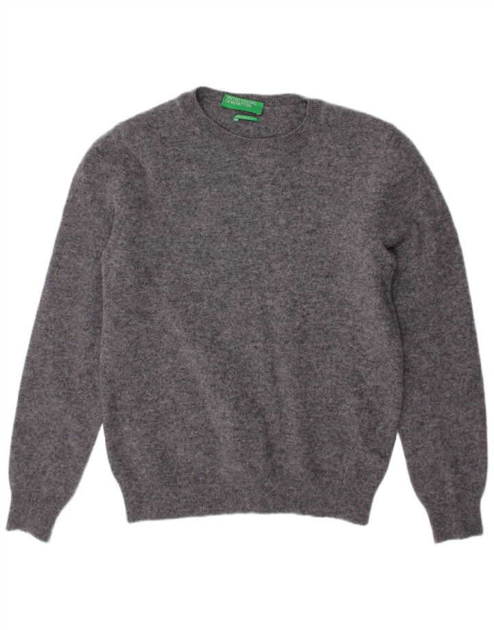 BENETTON Pull ras du cou fille 9-10 ans gris laine mérinos