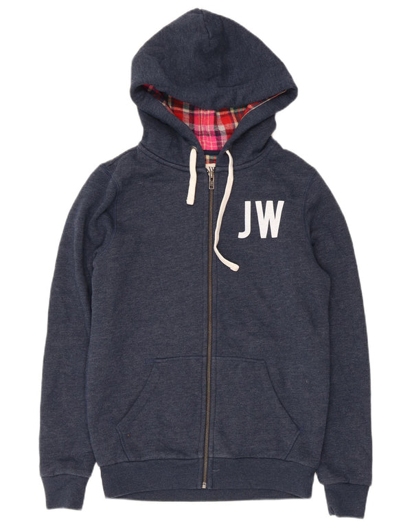 Jack Wills Pull à capuche zippé graphique pour femme UK 8 Petit coton bleu marine