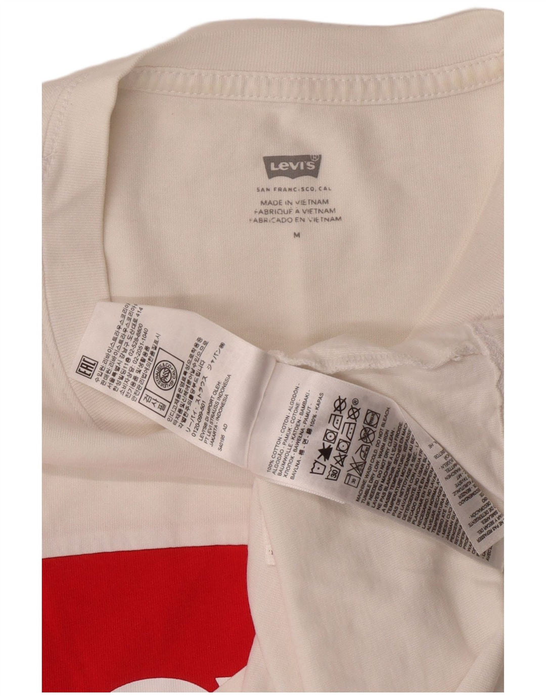 Levi's Femme Crop Graphic T-Shirt Top UK 14 Medium Blanc Colorblock