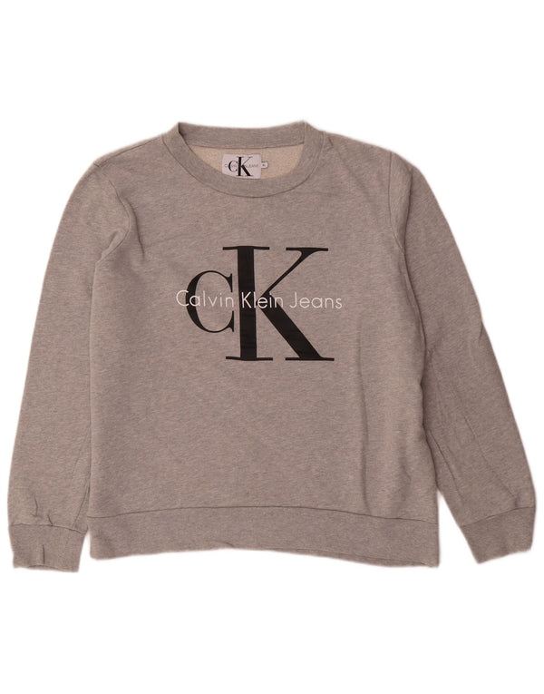CALVIN KLEIN JEANS Sweat-shirt graphique pour femme UK 18 XL Coton gris