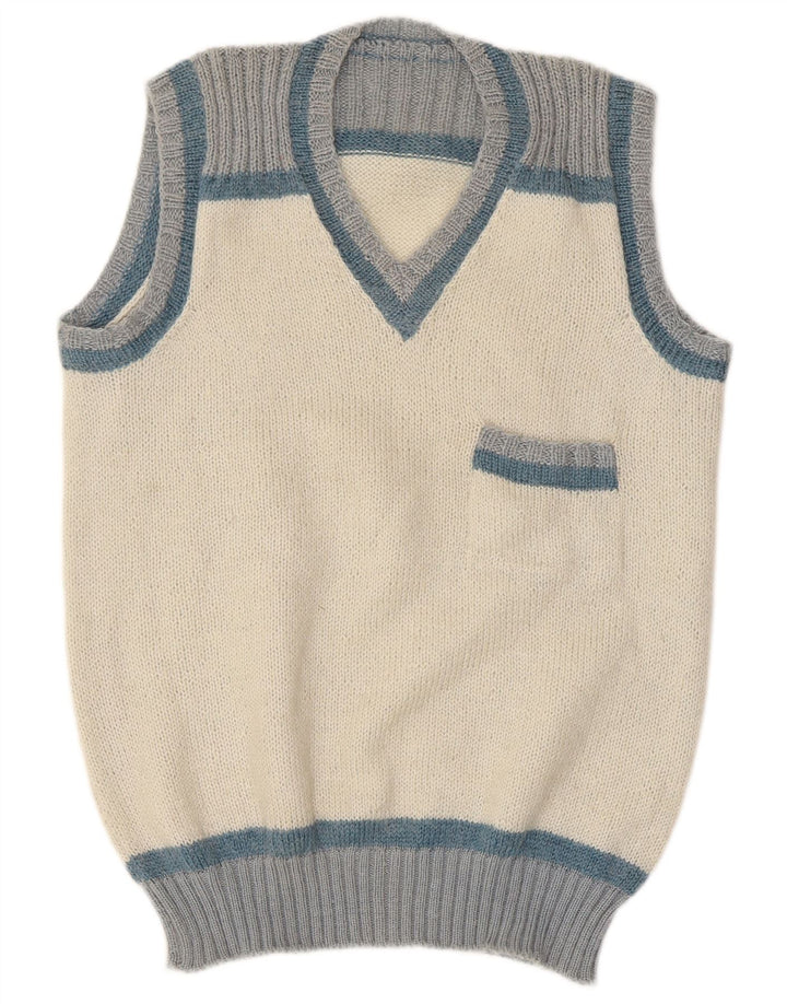 vintage Mens Vest Débardeur Petit Colorblock Blanc