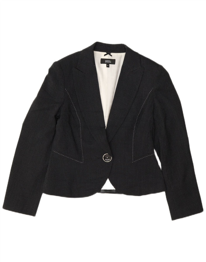 Marks & Spencer Veste blazer à 1 bouton pour femme UK 10 Small Bleu marine à pois