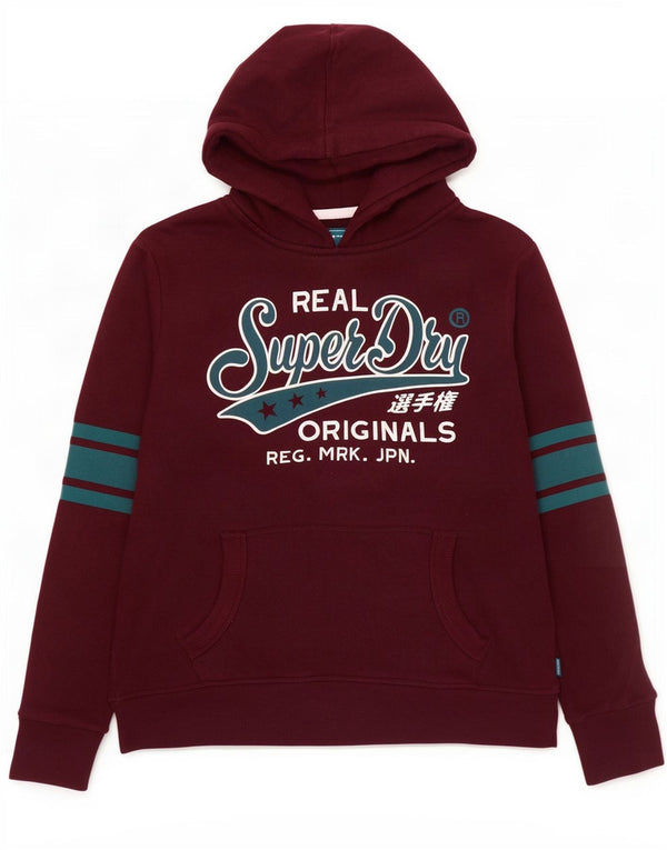 Superdry Pull à capuche Heritage Graphic pour femme UK 14 Large en coton bordeaux