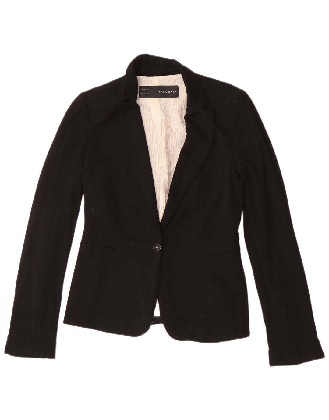 Zara Veste Blazer 1 Bouton Femme UK 10 Petite Viscose Noire