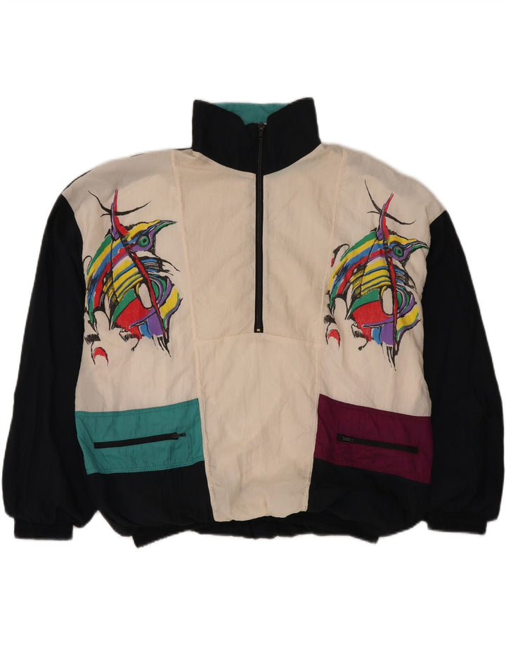 vintage Mens Pull Survêtement Top Veste UK 48 2XL Noir Colourblock