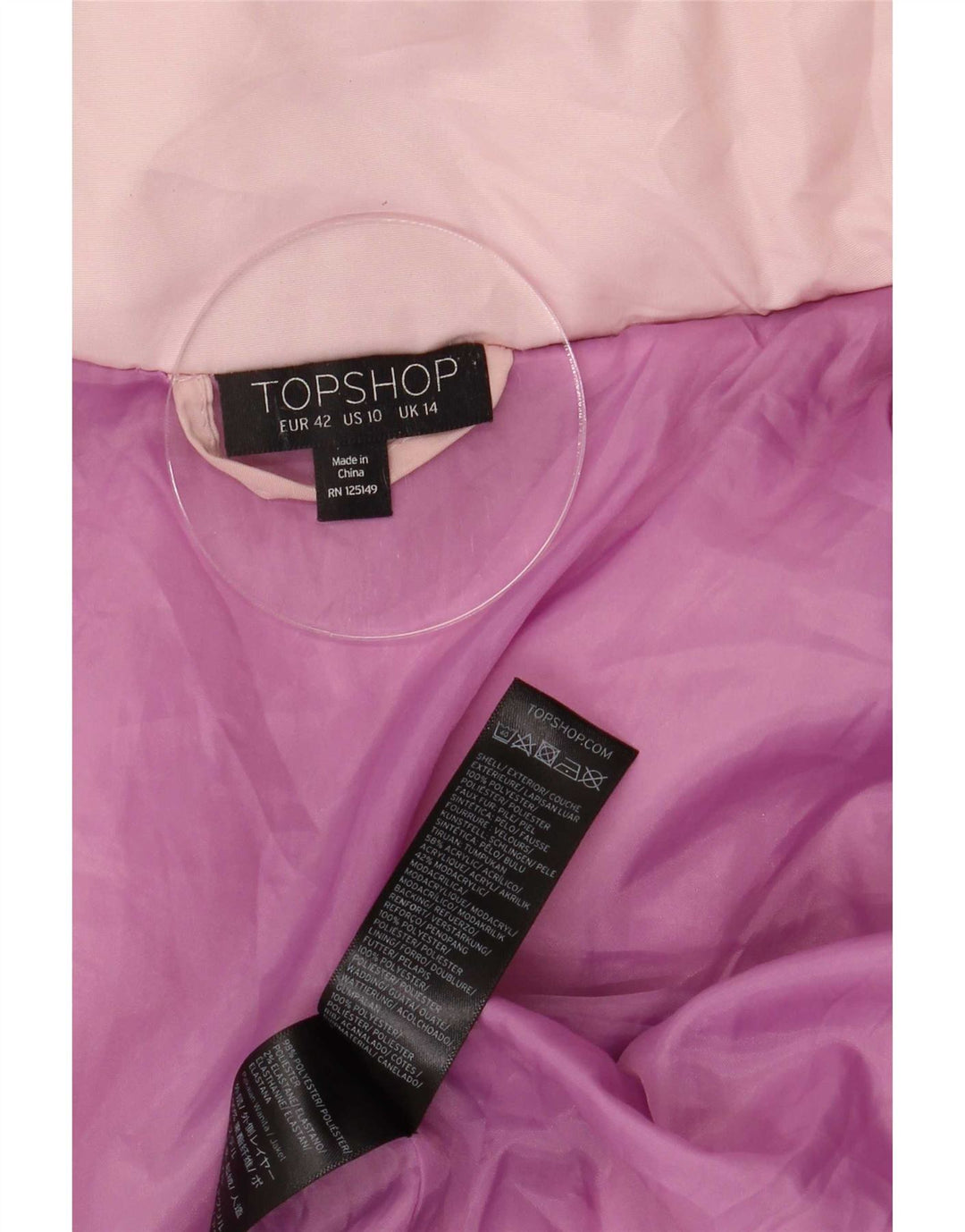 Topshop Veste matelassée à capuche surdimensionnée pour femme UK 14 Large Rose Polyester