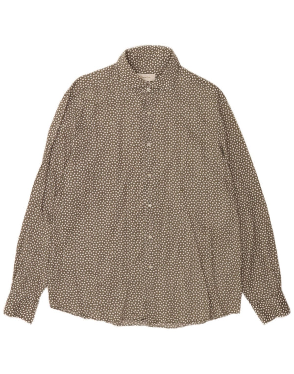 Massimo Dutti Chemise Homme XL Gris Floral Lin