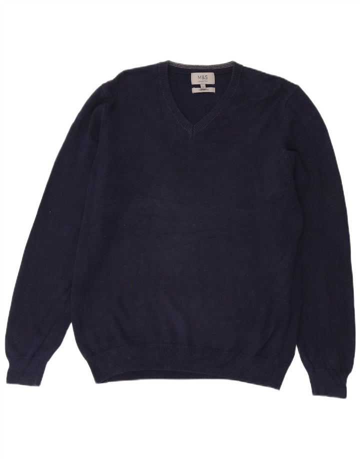 Marks & Spencer Pull col V pour homme en coton bleu marine Taille L