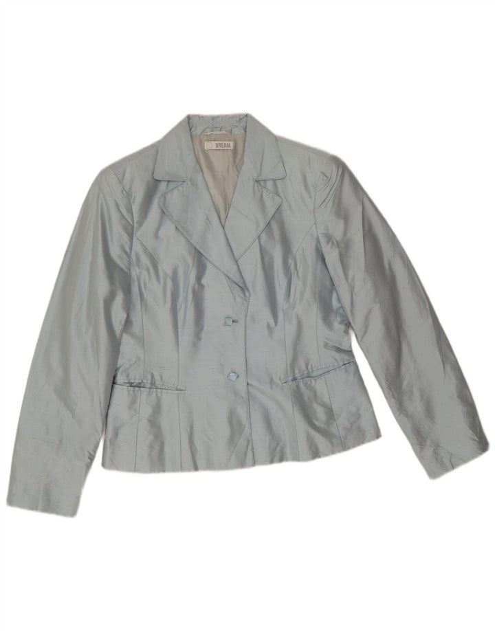 Dream Veste Blazer 2 Boutons Femme UK 14 Grande Soie Bleue