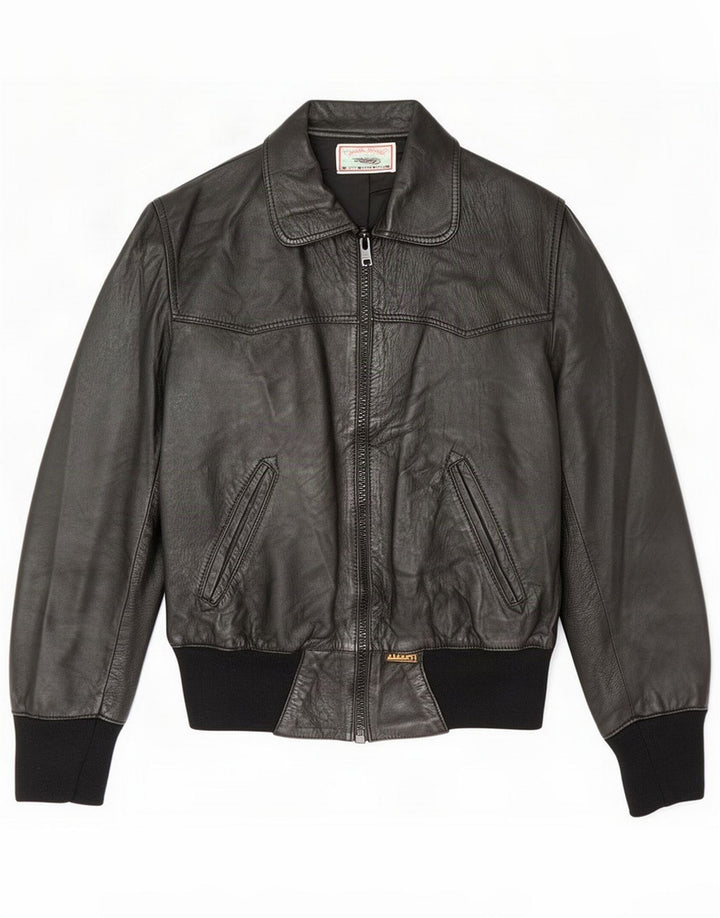Albert Veste en cuir bomber pour femme UK 14 Noir moyen