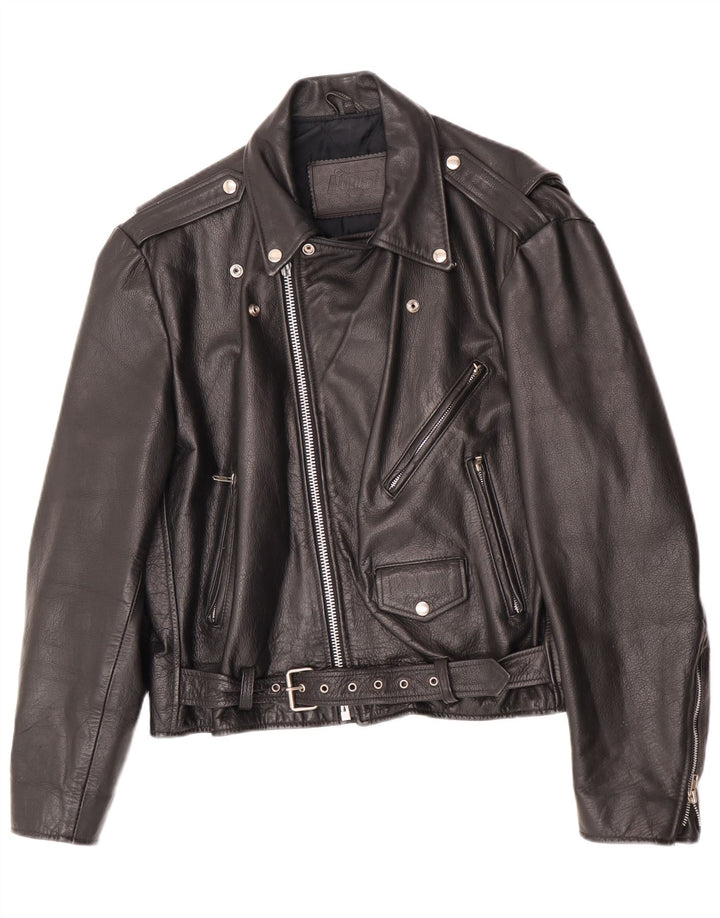 Louis Veste de motard en cuir pour homme EU 50 Grand cuir noir