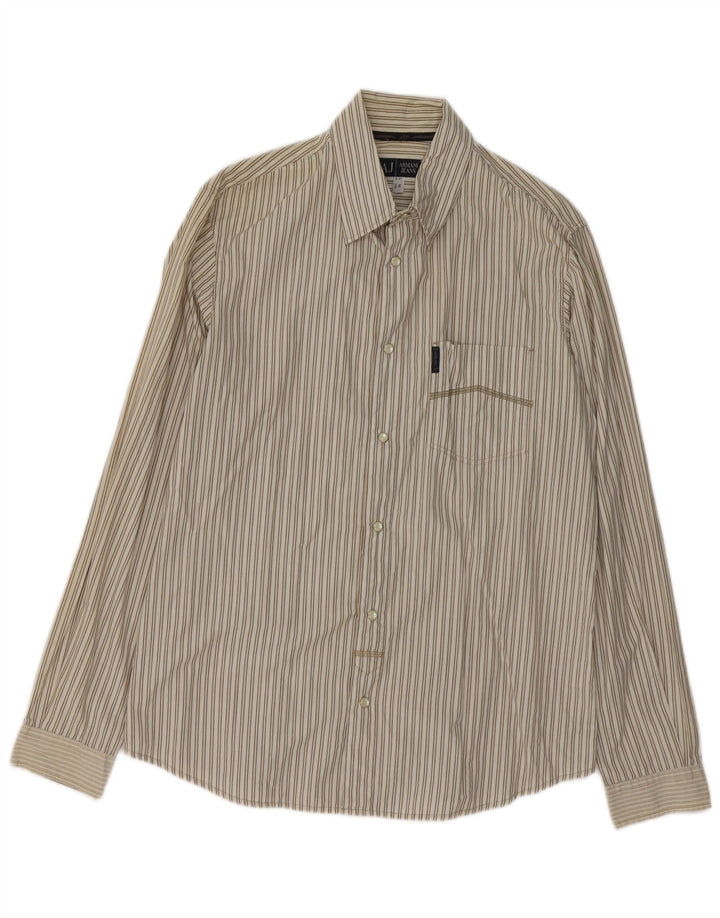 ARMANI JEANS Chemise Homme Large Coton Rayé Beige