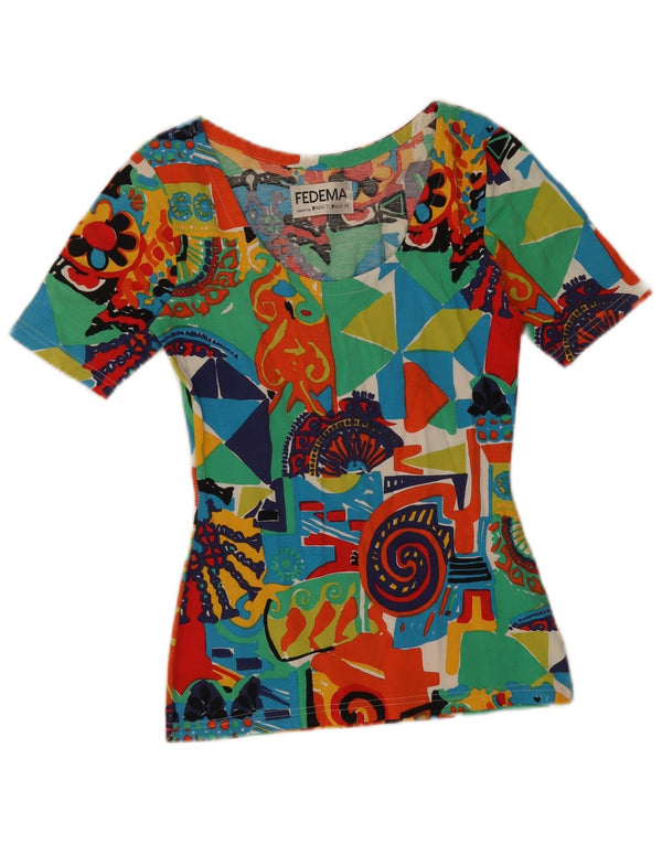 vintage Femme Graphique T-Shirt Top IT 42 Moyen Multicolore Géométrique