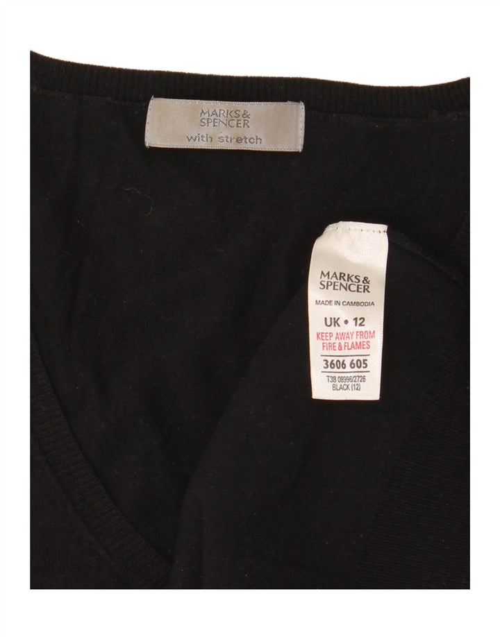 Marks & Spencer Pull à manches 3/4 et col en V pour femme Noir moyen UK 12