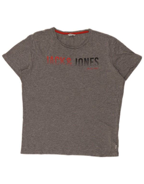 Jack & Jones Mens Graphic T-Shirt Top Large Grey Flecked Cotton