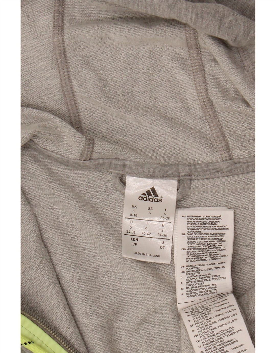 ADIDAS Pull à capuche zippé graphique pour femme UK 8/10 Petit coton gris