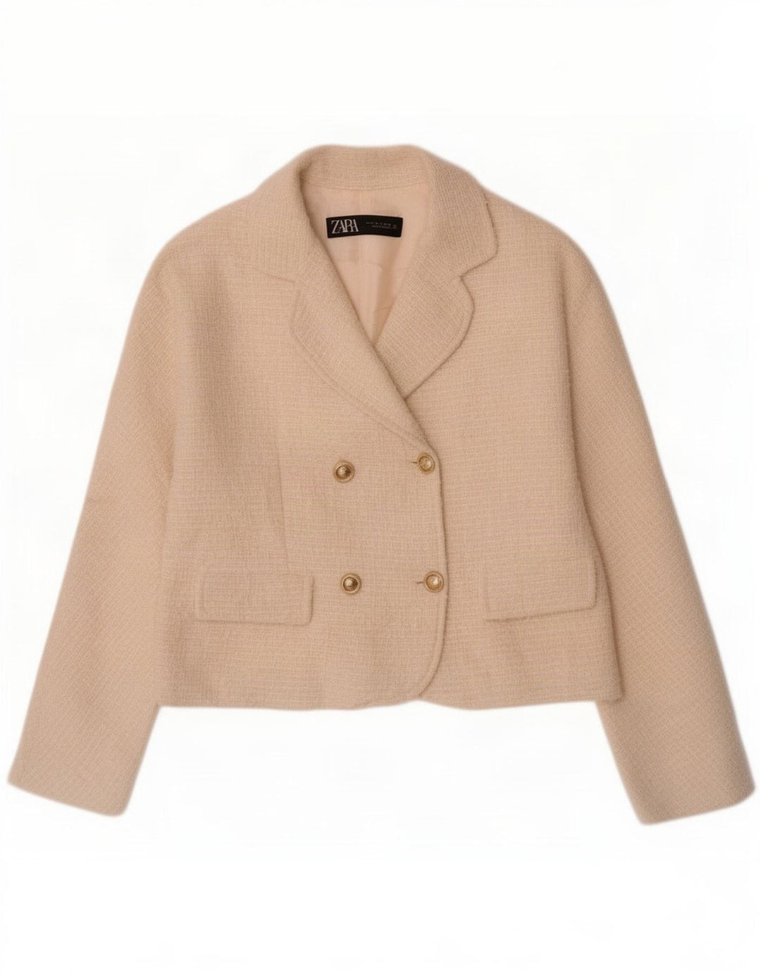 Zara Veste blazer à double boutonnage pour femme UK 12 Medium Off White Polyester