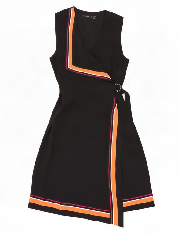 Karen Millen Robe portefeuille sans manches pour femme UK 12 Noir moyen Colourblock