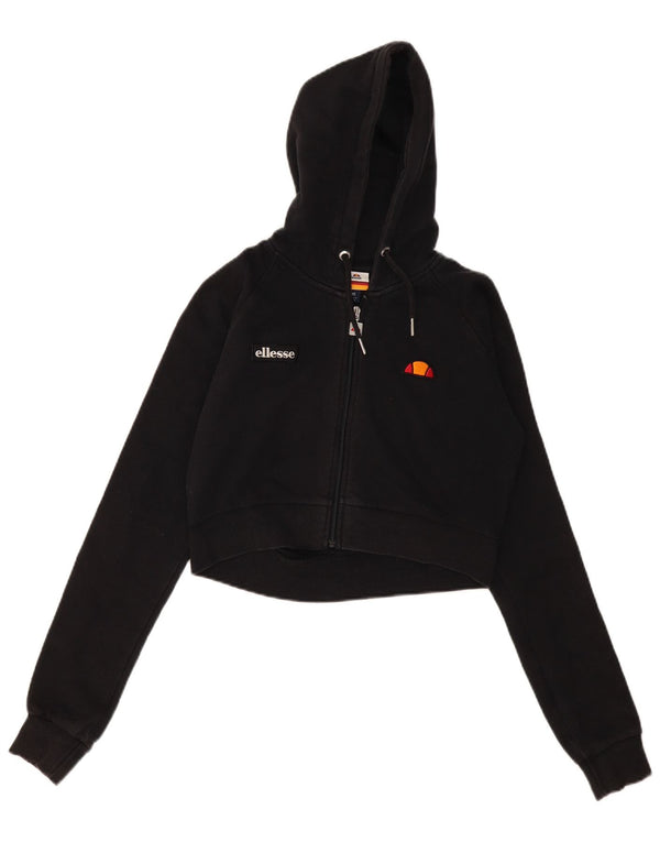 Ellesse Pull à capuche court zippé pour femme UK 10 Small Black Colourblock