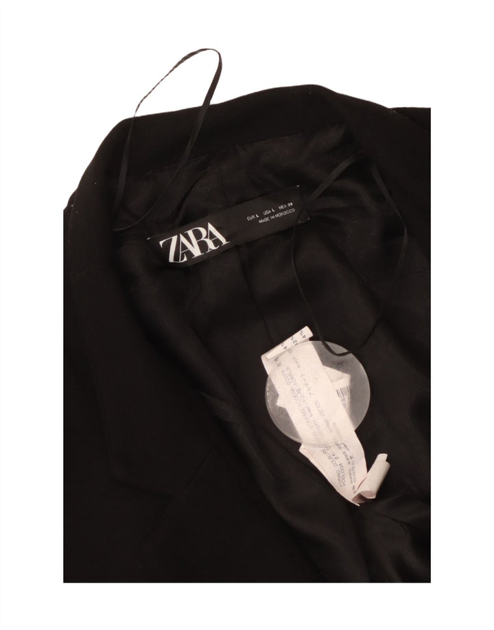 Zara Veste Blazer Ouverte Longue Femme UK 14 Large Acétate Noir