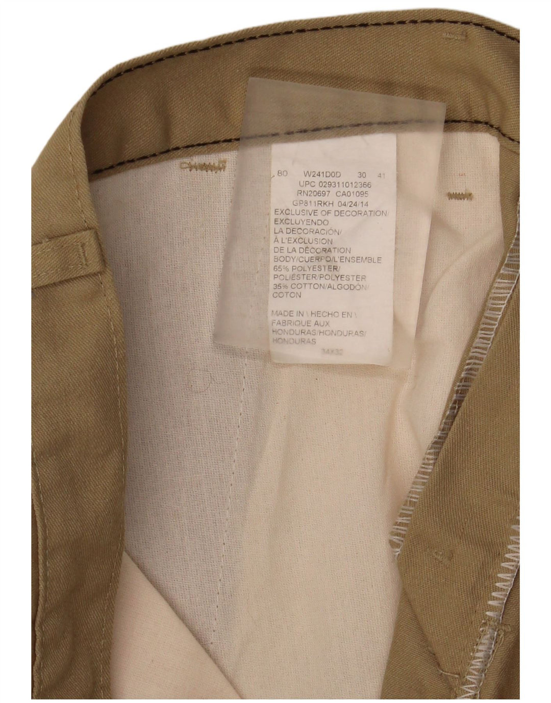 Dickies Pantalon Chino Droit Homme W34 L32 Kaki Polyester