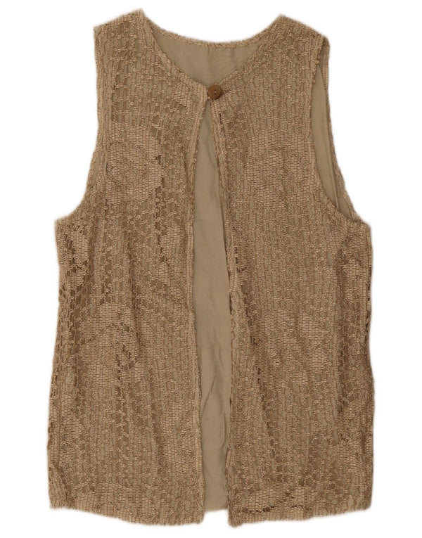 vintage Femmes Sans Manches Cardigan Top UK 14 Moyen Beige Floral