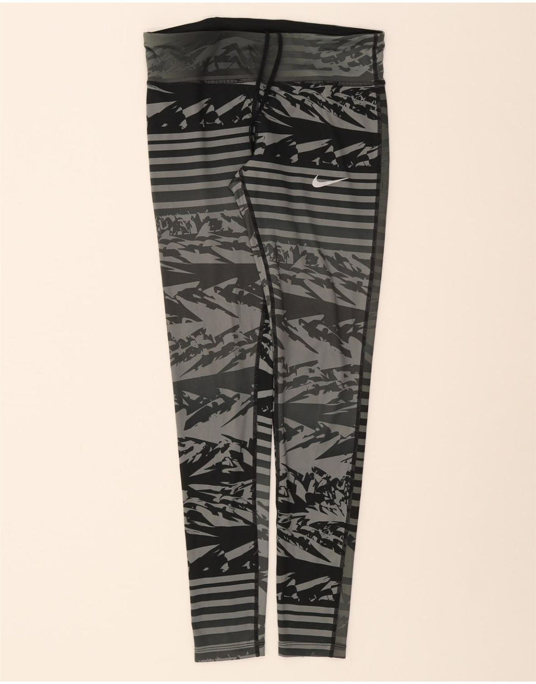 NIKE Womens Dri Fit Leggings UK 12 Medium  Grey Striped Polyester Vintage Nike and Second-Hand Nike from Messina Hembry 