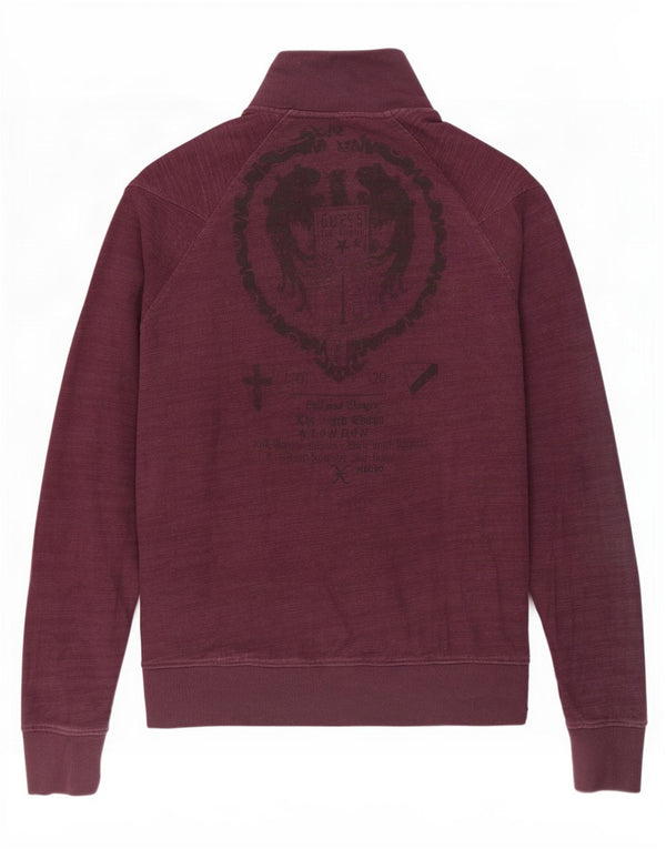 Guess Veste de survêtement graphique pour homme en coton bordeaux Taille L