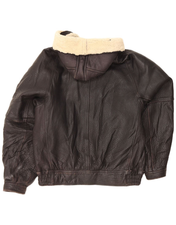 veste en cuir à capuche homme vintage UK 42 XL Noir