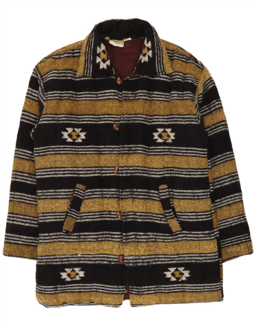 vintage Mens Duffle Coat UK 40 Grande laine géométrique multicolore