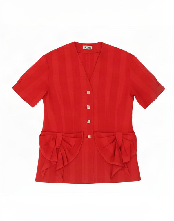 Ernestina Cerini Veste blazer à manches courtes pour femme UK 14 Rayé rouge moyen