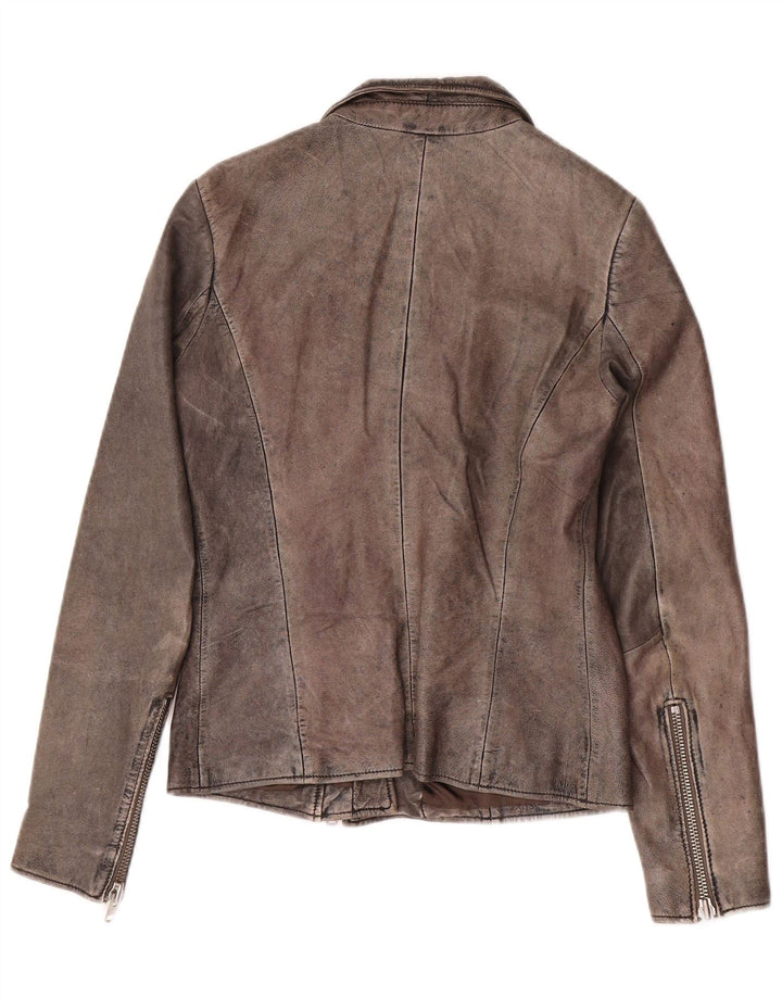 Zen Veste Motard En Cuir Femme IT 44 Cuir Gris Moyen
