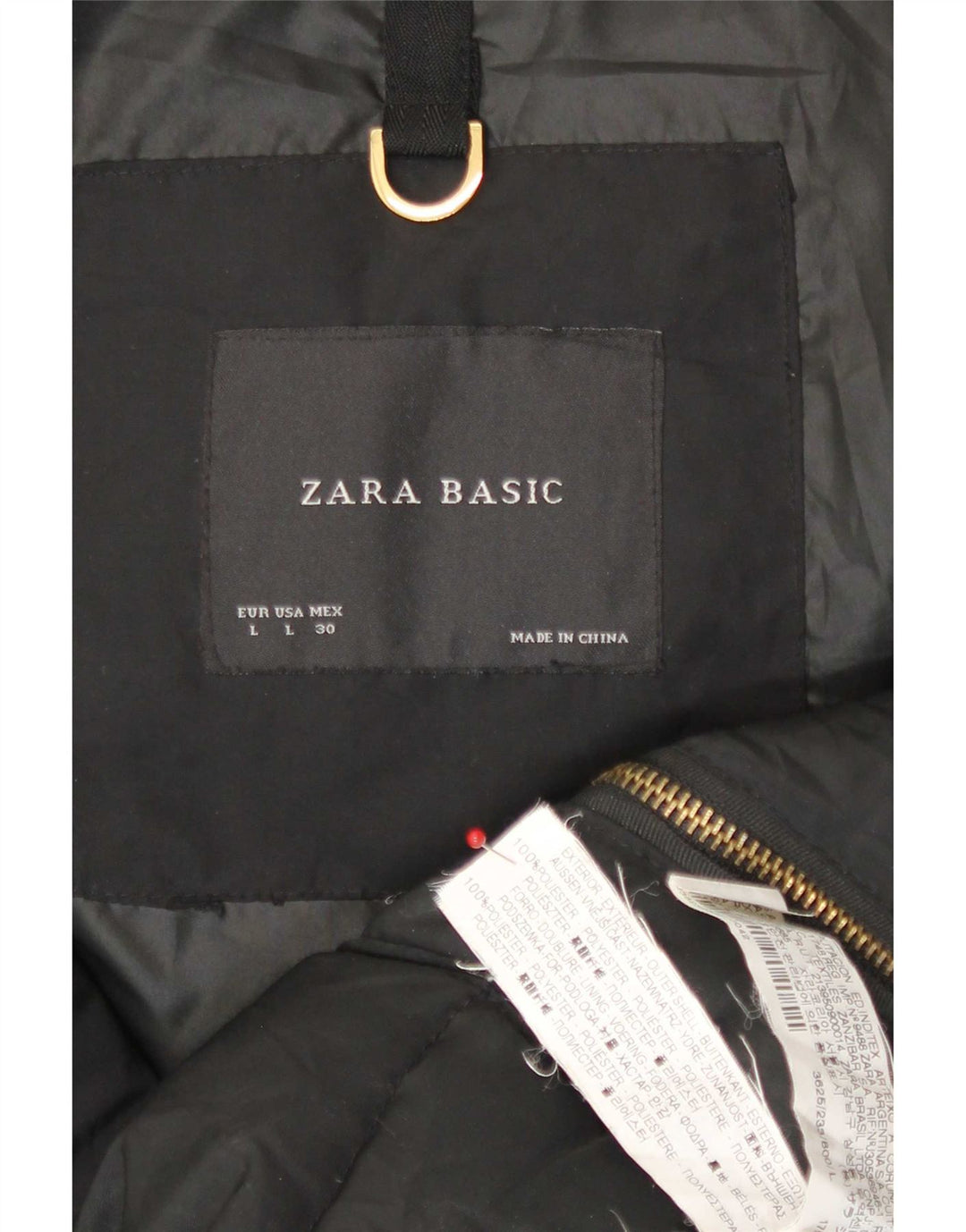 Zara Veste matelassée à capuche pour femme UK 16 Large Noir Polyester