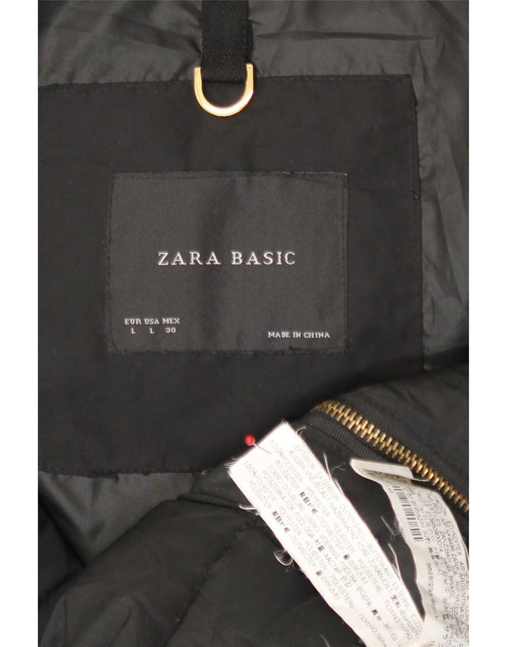 Zara Veste matelassée à capuche pour femme UK 16 Large Noir Polyester