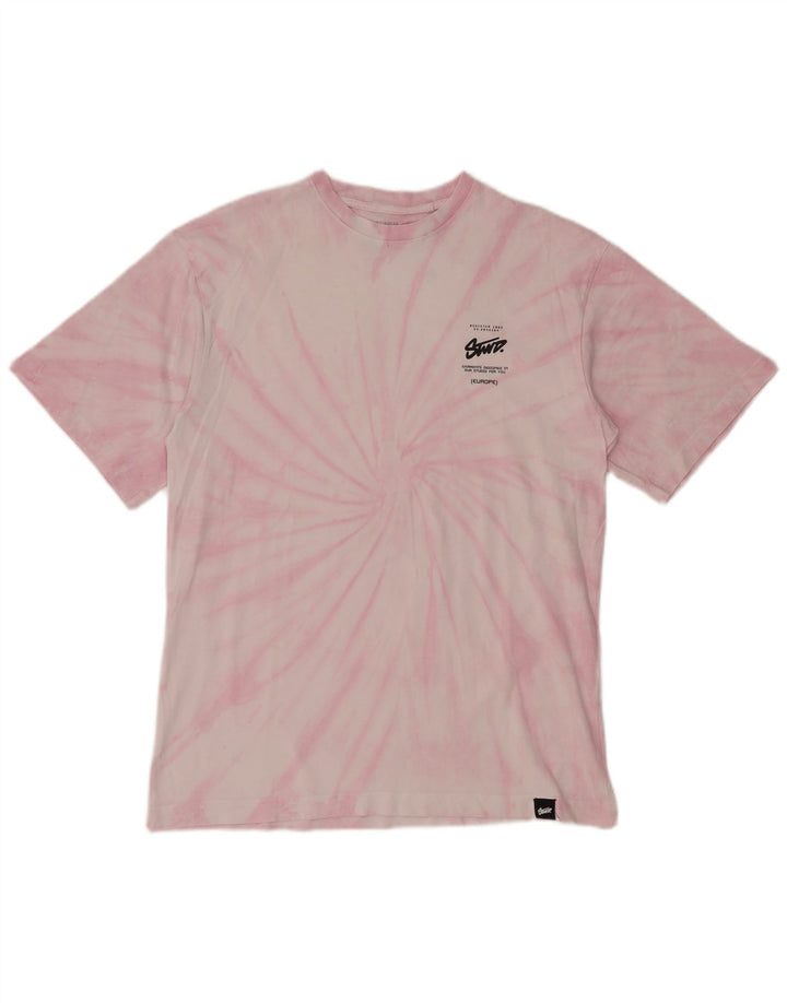 Pull & Bear T-shirt graphique pour homme en coton tie-dye rose petit