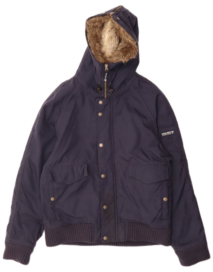 Woolrich Veste Bomber à Capuche Homme UK 38 Medium Bleu Marine Nylon