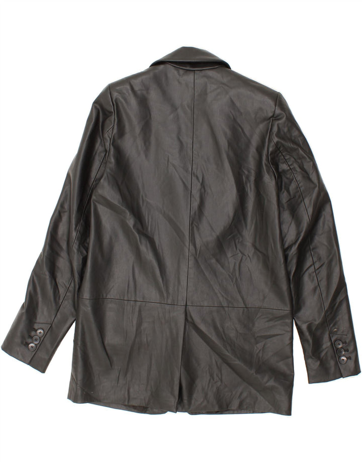 ZARA Womens Leather 1 Button Blazer Jacket UK 6 XS Black Vintage Zara and Second-Hand Zara from Messina Hembry 