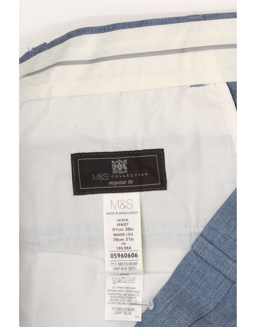 Marks & Spencer Pantalon de costume coupe classique pour homme W38 L31 Bleu Polyester