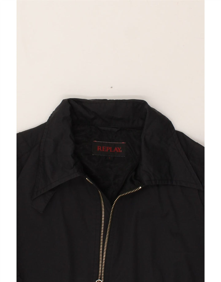 REPLAY Veste Bomber Graphique Femme UK 14 Large Noir Coton