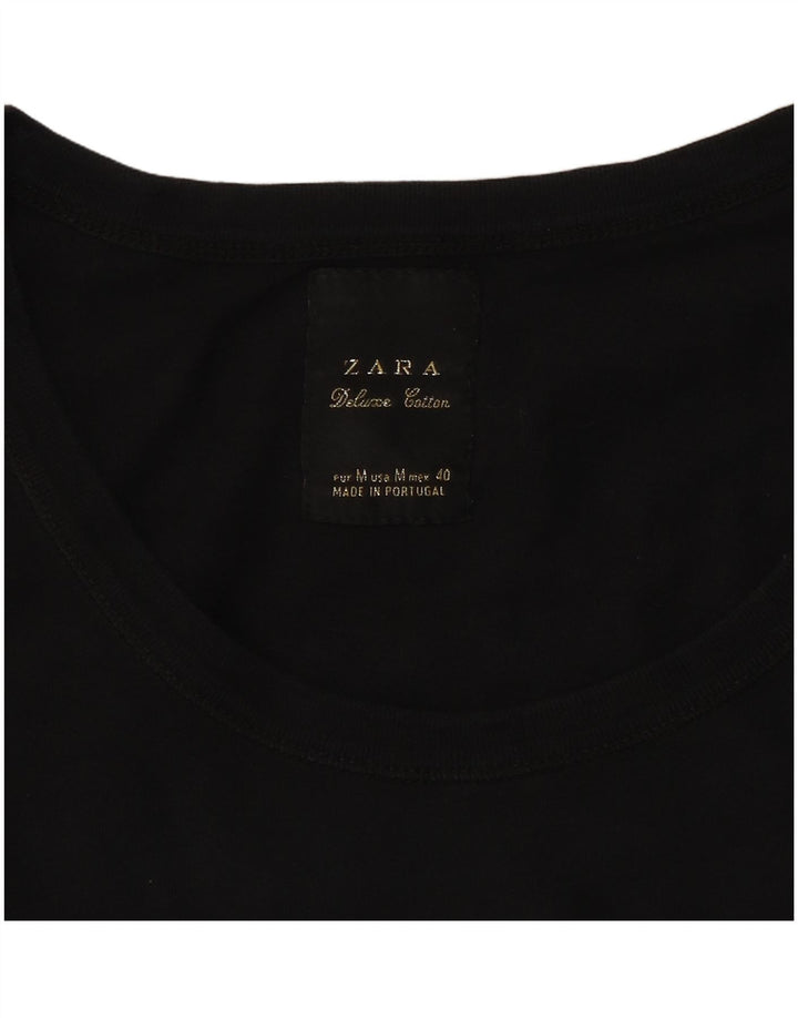 ZARA Femme T-Shirt Top UK 12 Moyen Noir Coton