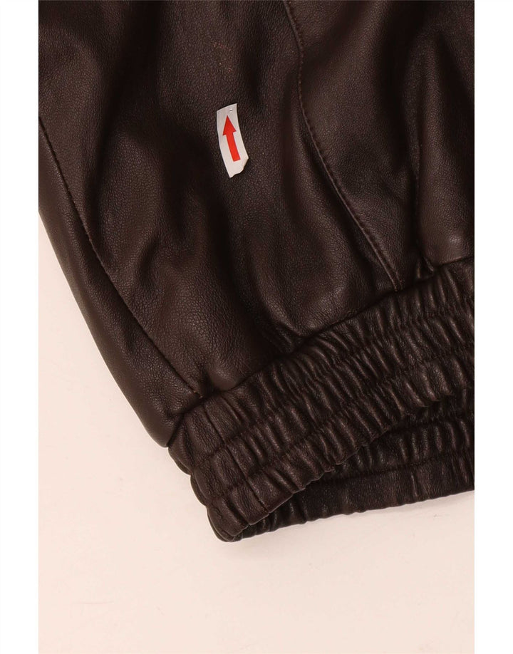 vintage Femme Loose Fit Cuir Bomber Jacket UK 14 Grand Marron