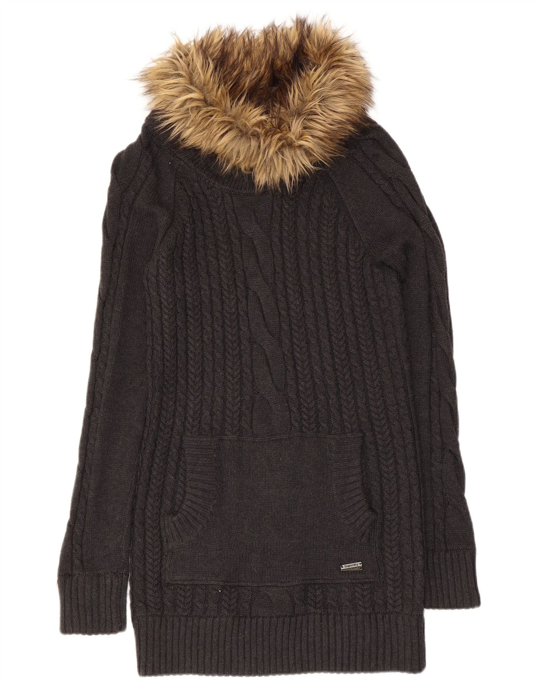 SUPERDRY Pull long à col roulé pour femme UK 12 Gris moyen