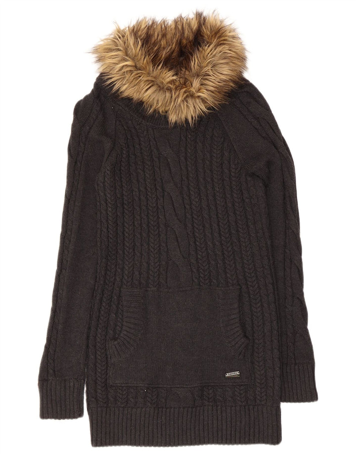 SUPERDRY Pull long à col roulé pour femme UK 12 Gris moyen